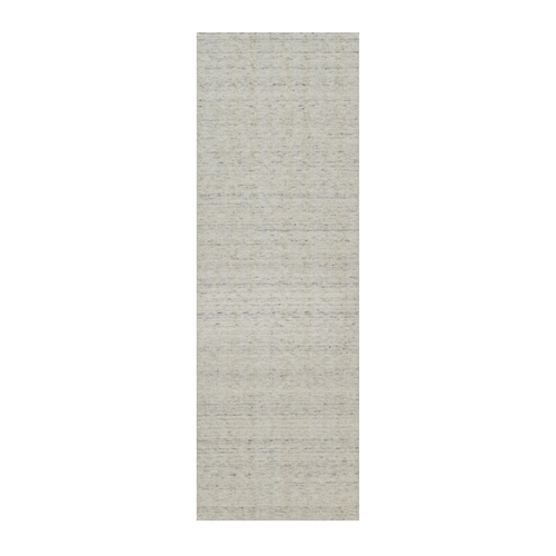 Papyrus White, Hand Loomed, Undyed Natural Wool, Vertical Stripes Design with Salt and Pepper Effect, Runner, Oriental 