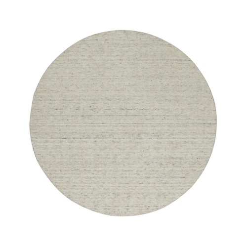 Papyrus White, Hand Loomed, Salt and Pepper Effect with Vertical Stripes Design, Undyed Natural Wool, Round, Oriental 