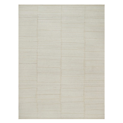 Pearl White, Flat Weave with Pile, Tone on Tone, Undyed Natural Wool, Textured, Hand Woven, Oriental 