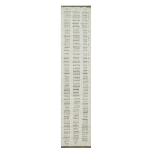 Chiffon White, Flat Weave with Pile, Hand Woven, Textured, Undyed Natural Wool, Runner, Oriental 