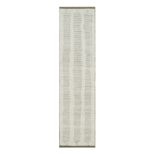 Chiffon White, Hand Woven, Flat Weave with Textured Pile, Undyed Natural Wool, Runner, Oriental 