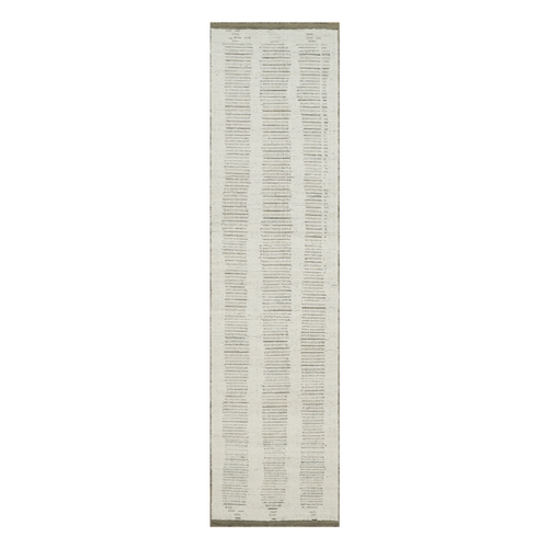 Chiffon White, Hand Woven, Flat Weave with Textured Pile, Undyed Natural Wool, Runner, Oriental 
