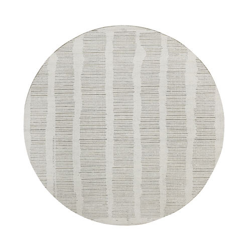 Chiffon White, Undyed Natural Wool, Hand Woven, Flat Weave with Pile, Textured, Round, Oriental 