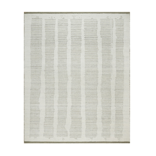 Chiffon White, Hand Woven, Flat Weave with Textured Pile, Undyed Natural Wool, Oriental 