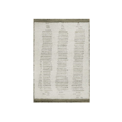 Chiffon White, Hand Woven, Flat Weave with Textured Pile, Undyed Natural Wool, Mat, Sample, Oriental 