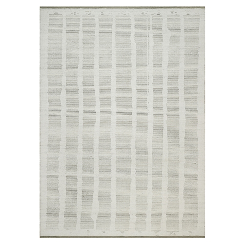 Chiffon White, Flat Weave with Pile, Undyed Natural Wool, Hand Woven, Textured, Oriental 