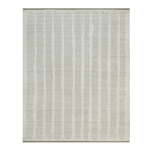 Chiffon White, Hand Woven, Flat Weave with Textured Pile, Undyed Natural Wool, XL, Oversized, Oriental 