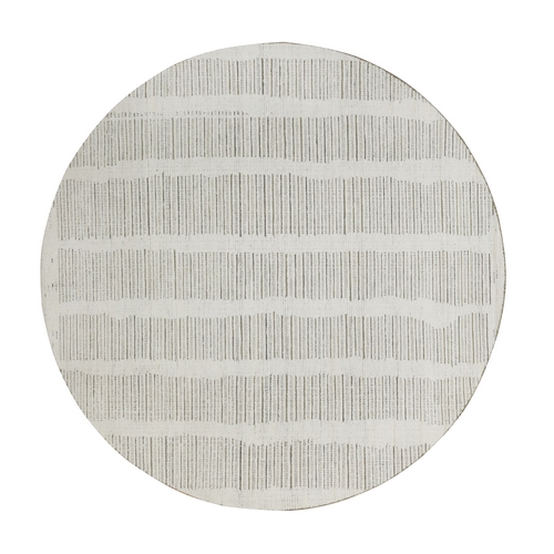 Chiffon White, Undyed Natural Wool, Hand Woven, Flat Weave with Textured Pile, Round, Oriental 