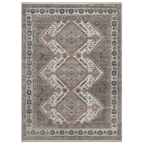 Whisper White, Unique Flower Rosettes Border Design, Shiraz Reimagined, Hand Knotted, Natural Wool, Thick and Plush, Oriental 