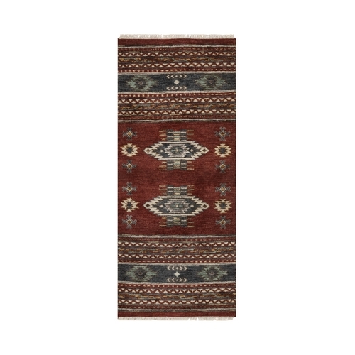 Currant Red, Southwest American Indian Design with Piled Construction, Hand Knotted, 100% Wool, Plush and Lush, Runner, Oriental 