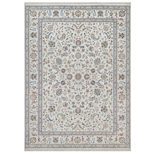 Powder White, Wool and Silk, Nain with All Over Design, Hand Knotted, 250 KPSI, Soft Pile, Oriental Rug