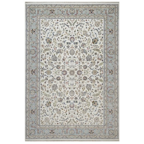 Pearl White, Wool and Silk, 250 KPSI, Nain with All Over Design, Hand Knotted, Oriental Rug