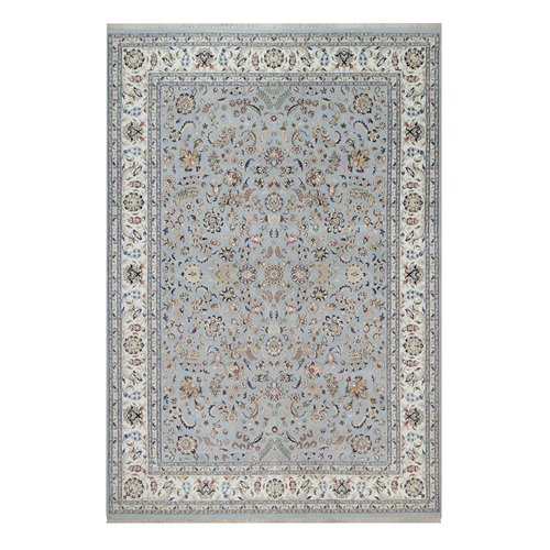 Light Blue, Hand Knotted, Wool and Silk, Soft Pile, 250 KPSI, Nain with All Over Design, Oriental 