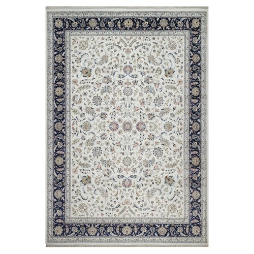 Daisy White, Nain with All Over Design, 250 KPSI, Soft Pile, Hand Knotted, Wool and Silk, Oriental 