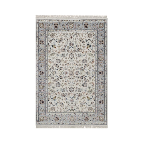Daisy White, 250 KPSI, Nain with All Over Design, Wool and Silk, Hand Knotted, Soft Pile, Oriental 