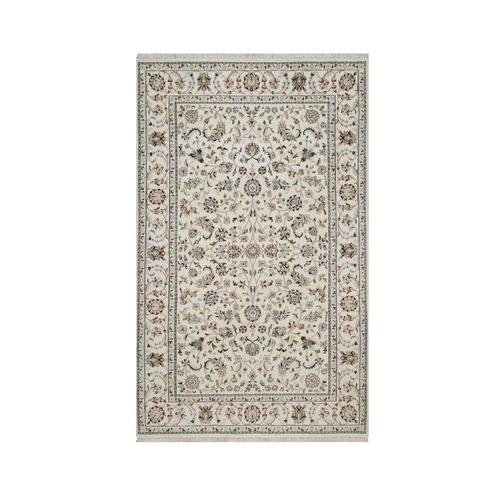 Salt White, Nain with All Over Design, Soft Pile, 250 KPSI, Wool and Silk, Hand Knotted, Oriental 