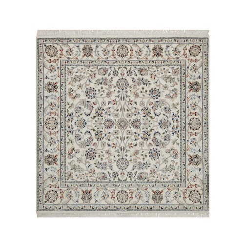 Papyrus White, Nain with All Over Design, Hand Knotted, Wool and Silk, 250 KPSI, Soft Pile, Square, Oriental 