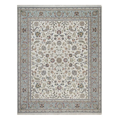 Vista White, 250 KPSI, Soft Pile, Nain with All Over Design, Wool and Silk, Hand Knotted, Oriental 