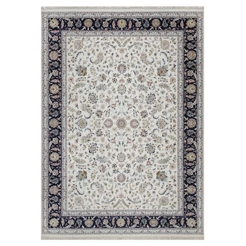 Pearl White, Hand Knotted, 250 KPSI, Soft Pile, Wool and Silk, Nain with All Over Design, Oriental 