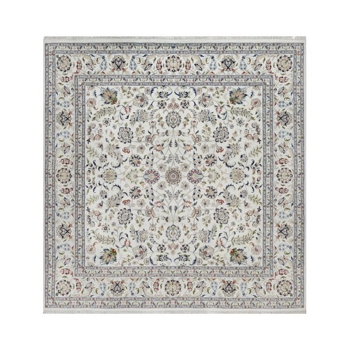 Daisy White, Nain with All Over Design, 250 KPSI, Soft Pile, Wool and Silk, Hand Knotted, Square, Oriental 