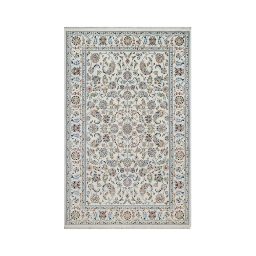 Chiffon White, Wool and Silk, 250 KPSI, Soft Pile, Nain with All Over Design, Hand Knotted, Oriental Rug