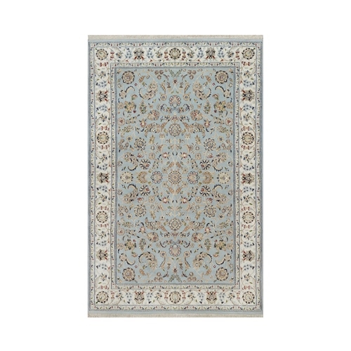 Light Blue, Nain with All Over Design, Soft Pile, Wool and Silk, 250 KPSI, Hand Knotted, Oriental 
