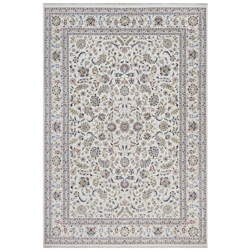 Pearl White, Nain with All Over Design, Wool and Silk, 250 KPSI, Soft Pile, Hand Knotted, Oriental Rug