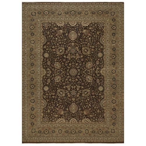 Chocolate Brown, Super Fine Wool and Silk Indo Tabriz, All Over Design, 300 KPSI, Hand Knotted, Oriental 