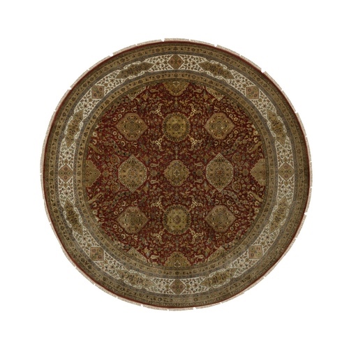 Currant Red, Kashan Revival, 300 KPSI, Hand Spun New Zealand Wool, Hand Knotted, Round, Oriental 