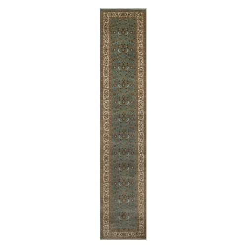 Turkish Blue, Tabriz Revival, Hand Knotted, Hand Spun New Zealand Wool, 300 KPSI, XL Runner, Oriental 