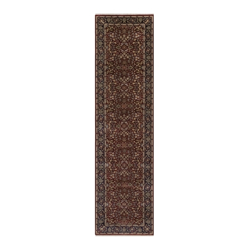 Wine Red, Super Fine Persian Flower Design, 300 KPSI, Hand Spun New Zealand Wool, Hand Knotted, Runner, Oriental 