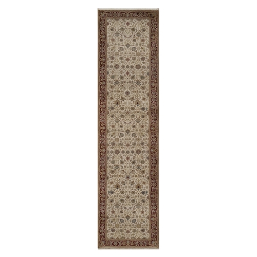 Swan White, Kashan Design, 300 KPSI, Hand Spun New Zealand Wool, Hand Knotted, Runner, Oriental 