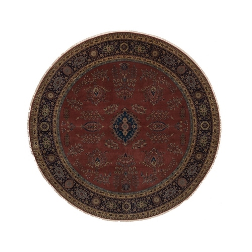 Currant Red, Sarouk Design, 300 KPSI, Hand Spun New Zealand Wool, Hand Knotted, Round, Oriental 