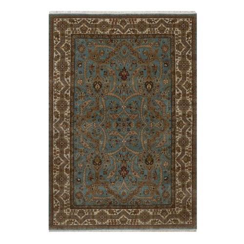 Ocean Blue, Tabriz Revival, Hand Knotted, Hand Spun New Zealand Wool, 300 KPSI, Oriental 