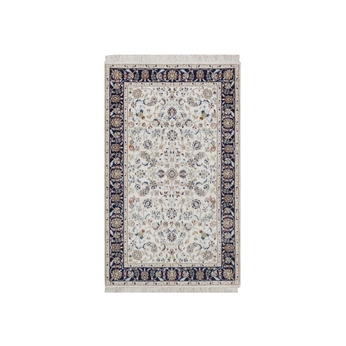 Pearl White, Hand Knotted, Nain with All Over Design, Wool and Silk, 250 KPSI, Soft Pile, Oriental 