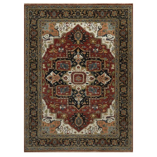 Maroon Red, Hand Knotted, Antiqued Fine Heriz Revival with Medallion Design, Hand Spun New Zealand Wool, Soft Pile, Vegetable Dyes, Oriental 