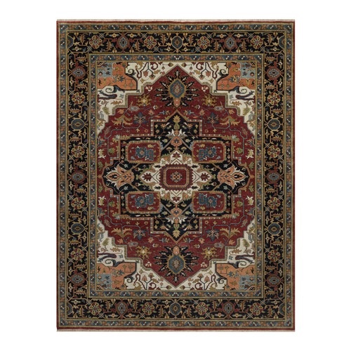 Auburn Red, Hand Spun New Zealand Wool, Soft Pile, Hand Knotted, Antiqued Fine Heriz Revival with Medallion Design, Vegetable Dyes, Oriental 