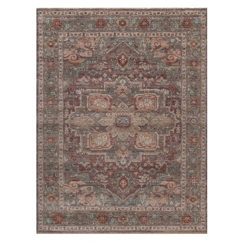Wine Red, Heriz Revival, Vegetable Dyes, Hand Knotted, Soft Wool, Thick and Plush, Oriental 