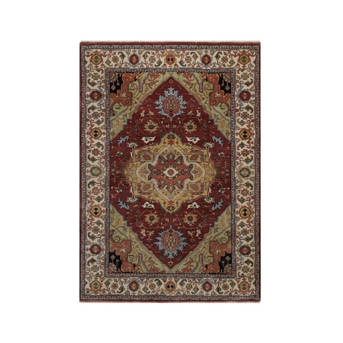 Barn Red, Antiqued Fine Heriz Re-Creation, Medallion Design, Denser Weave, Vegetable Dyes, Hand Spun New Zealand Wool, Hand Knotted, Oriental 