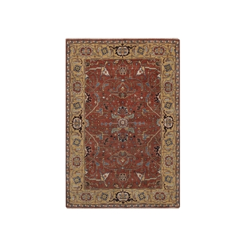 Auburn Red, Antiqued Fine Heriz Re-Creation, All Over Design, Hand Spun New Zealand Wool, Hand Knotted, Denser Weave, Vegetable Dyes, Oriental 