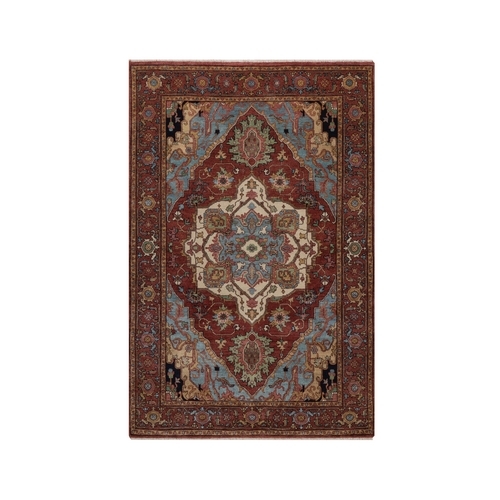 Brick Red, Antiqued Fine Heriz Re-Creation, Medallion Design, Hand Spun New Zealand Wool, Denser Weave, Vegetable Dyes, Hand Knotted, Oriental 