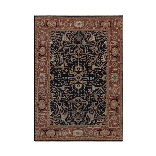 Midnight Blue, Antiqued Fine Heriz Re-Creation with All Over Design, Denser Weave, Hand Knotted, Hand Spun New Zealand Wool, Oriental 