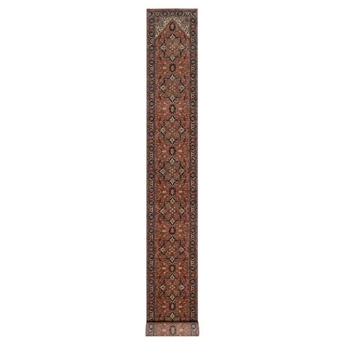 Auburn Red, Antiqued Fine Heriz Re-Creation, Medallions Design, Hand Spun New Zealand Wool, Hand Knotted, Denser Weave, Vegetable Dyes, XL Runner, Oriental 