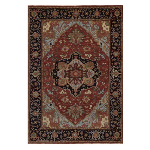 Barn Red, Antiqued Fine Heriz Re-Creation, Medallion Design, Hand Spun New Zealand Wool, Hand Knotted, Denser Weave, Vegetable Dyes, Oriental 