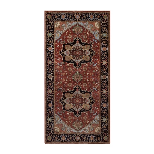 Barn Red, Antiqued Fine Heriz Re-Creation, Medallions Design, Denser Weave, Vegetable Dyes, Hand Spun New Zealand Wool, Hand Knotted, Gallery Size, Wide Runner, Oriental 