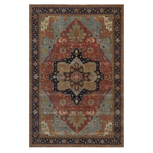 Barn Red, Antiqued Fine Heriz Re-Creation, Large Medallion Design, Hand Spun New Zealand Wool, Hand Knotted, Denser Weave, Vegetable Dyes, Oversized, XL, Oriental 