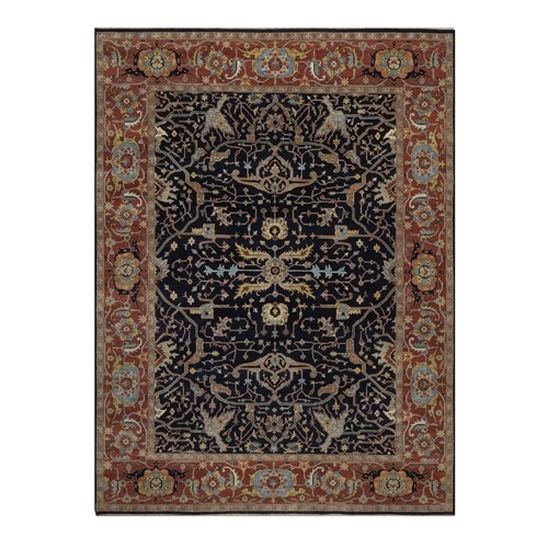 Midnight Blue, Antiqued Fine Heriz Re-Creation with All Over Design, Hand Spun New Zealand Wool, Hand Knotted, Denser Weave, Vegetable Dyes, Oriental Rug