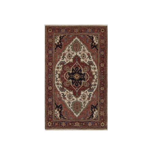 Chiffon White, Antiqued Fine Heriz Re-Creation with Medallion Design, Denser Weave, Vegetable Dyes, Hand Spun New Zealand Wool, Hand Knotted, Oriental 