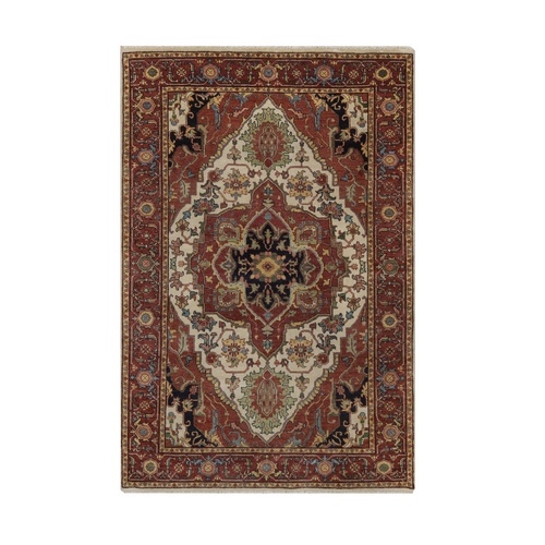Chiffon White, Antiqued Fine Heriz Re-Creation with Medallion Design, Hand Spun New Zealand Wool, Denser Weave, Vegetable Dyes, Hand Knotted, Oriental 