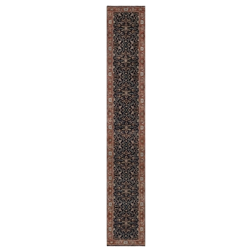 Midnight Blue, Antiqued Fine Heriz Re-Creation, All Over Design, Hand Spun New Zealand Wool, Denser Weave, Vegetable Dyes, Hand Knotted, XL Runner, Oriental Rug